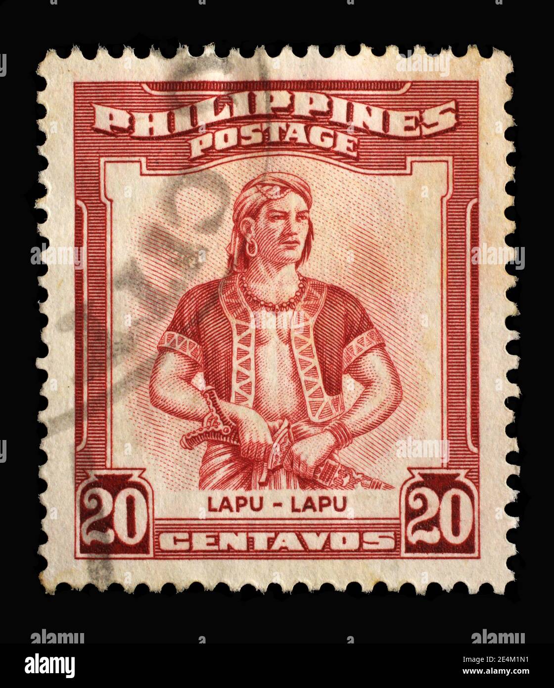 Stamp printed in Philippines shows portrait of Lapu-Lapu (1491-1542) was the datu of Mactan, an island in the Visayas, , circa 1955 Stock Photo