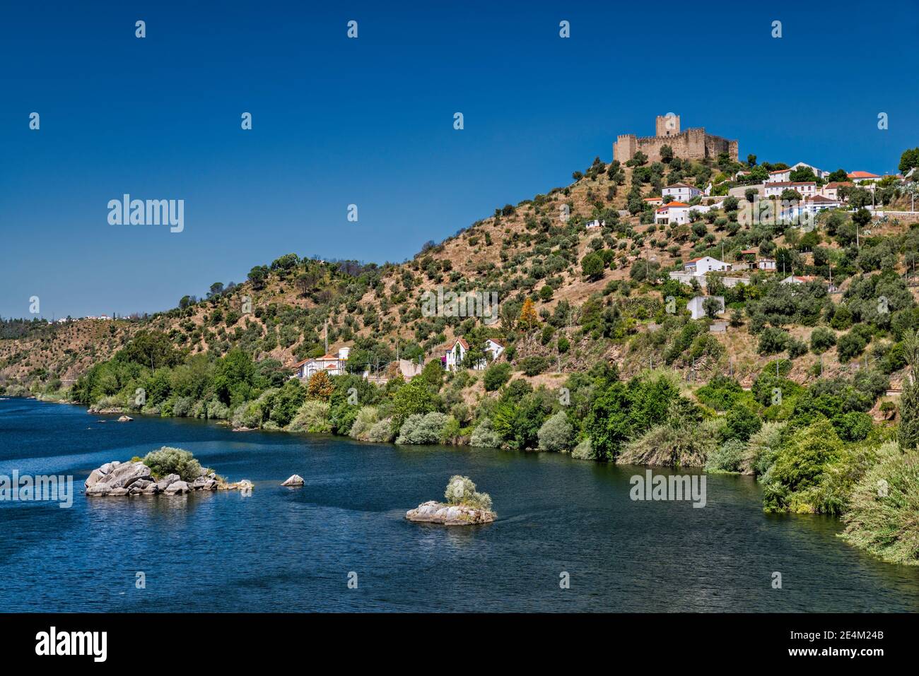 Castelo de Belver, medieval castle over Tagus River (Rio Tejo), town of Belver, Alentejo region, Portugal Stock Photo