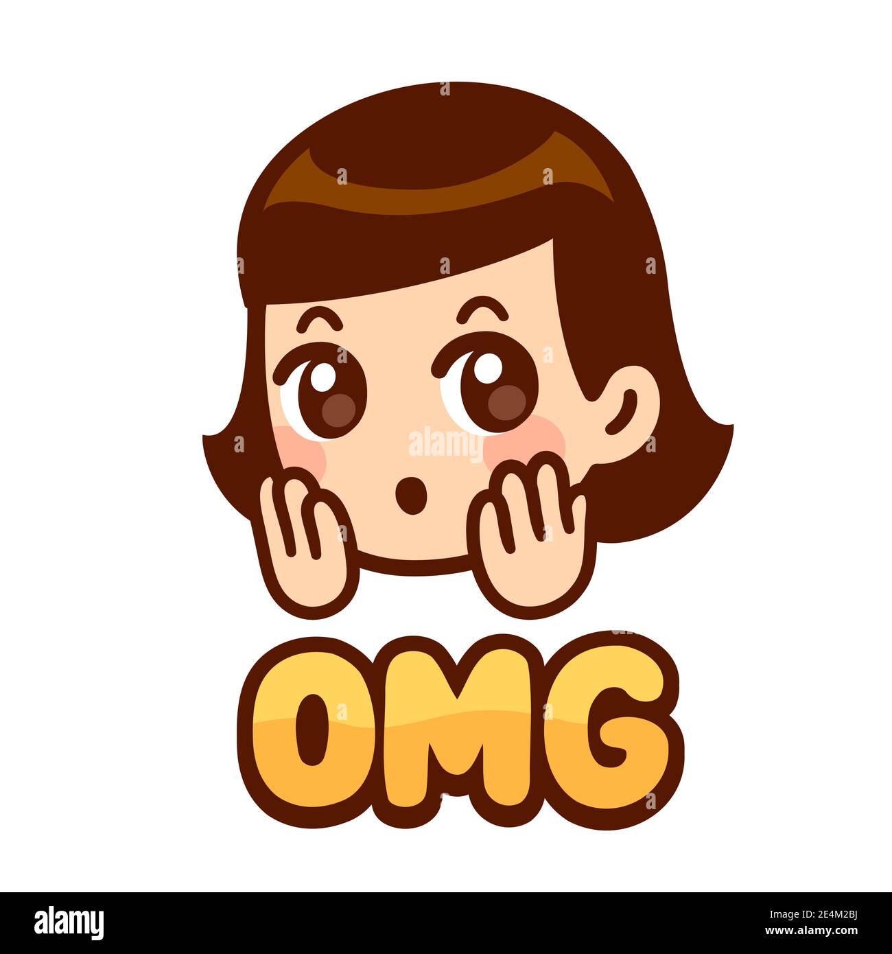 Surprised girl face with text OMG. Cute cartoon anime character with