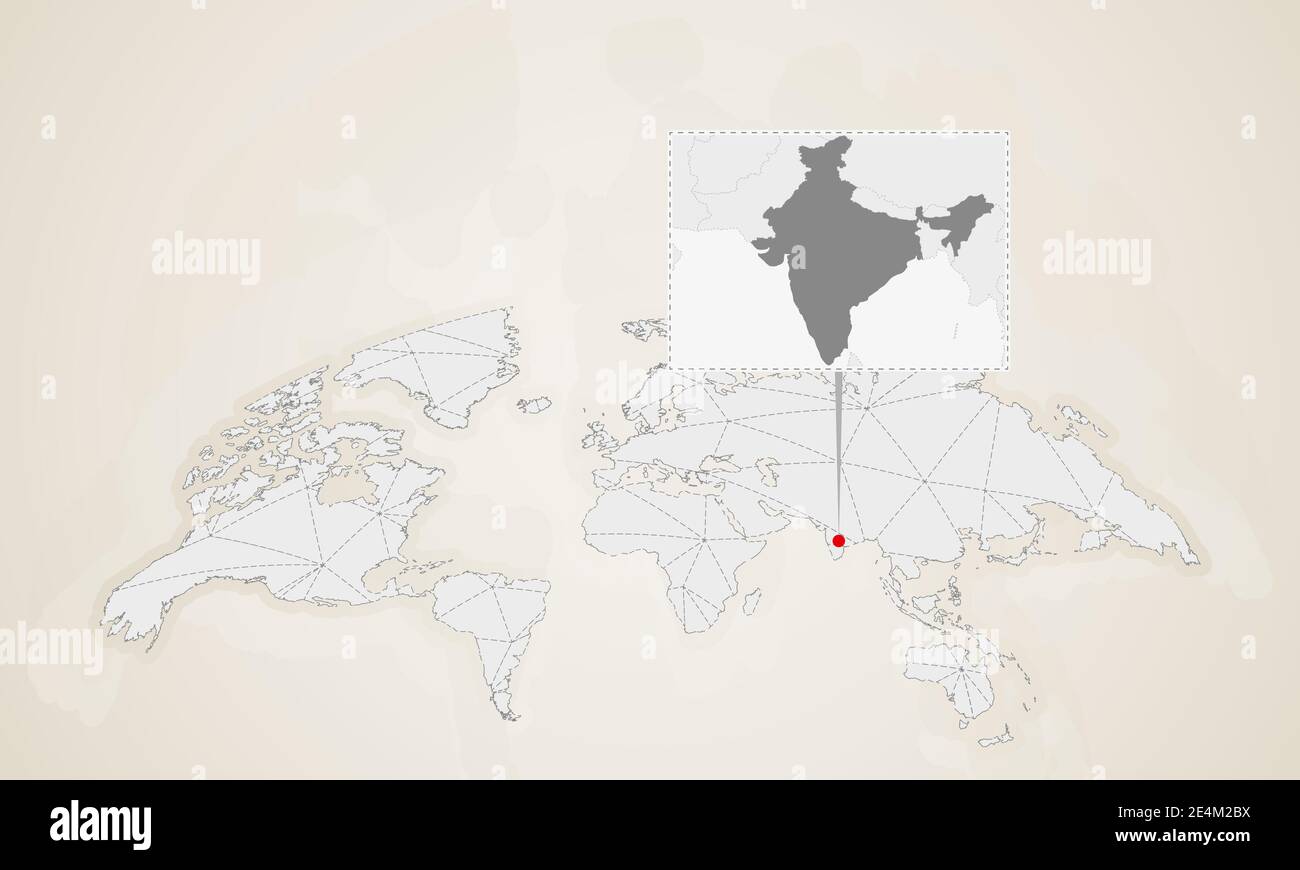 Map of India with neighbor countries - Map Of India With Neighbor Countries Pinned On World Map Abstract Triangles World Map 2E4M2BX 