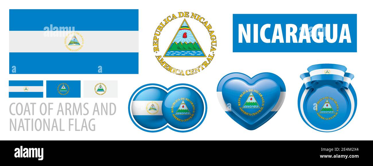 Vector set of the coat of arms and national flag of Nicaragua Stock ...