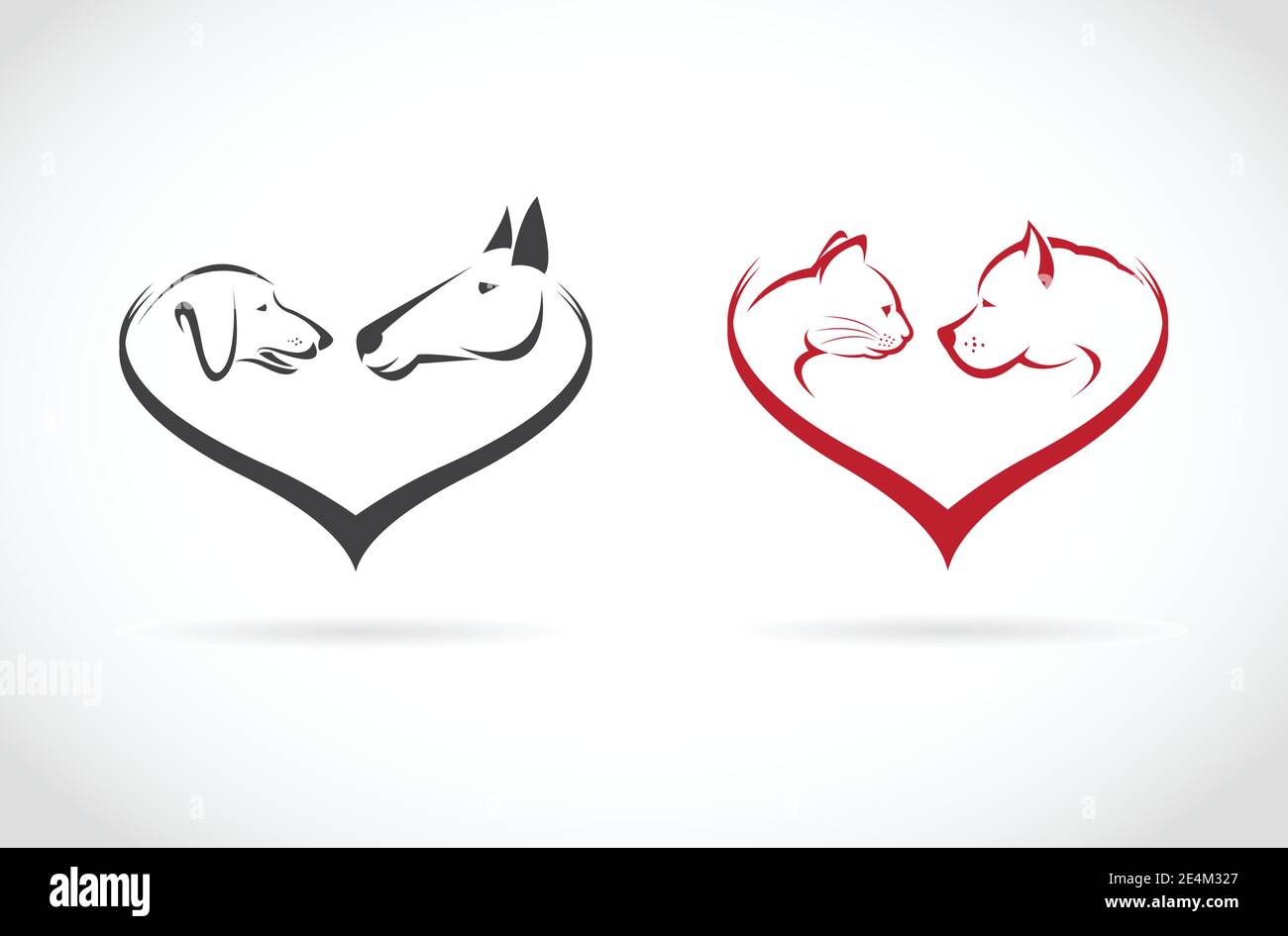 Vector image of animal on heart shape on white background, horse-dog-cat Stock Vector