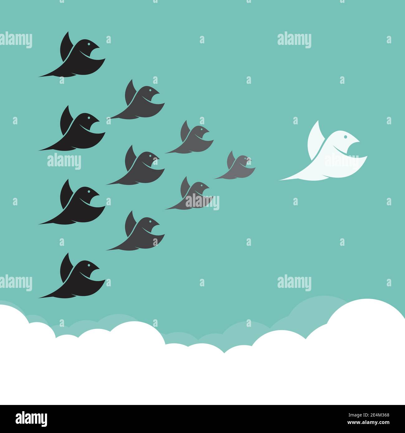 Flock of birds flying in the sky,  Leadership concept. Easy editable layered vector illustration. Stock Vector