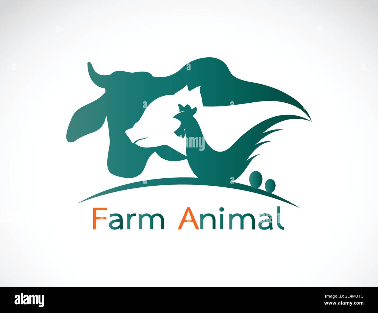 Vector group of animal farm label - cow,pig,chicken,egg. Easy editable layered vector illustration. Stock Vector