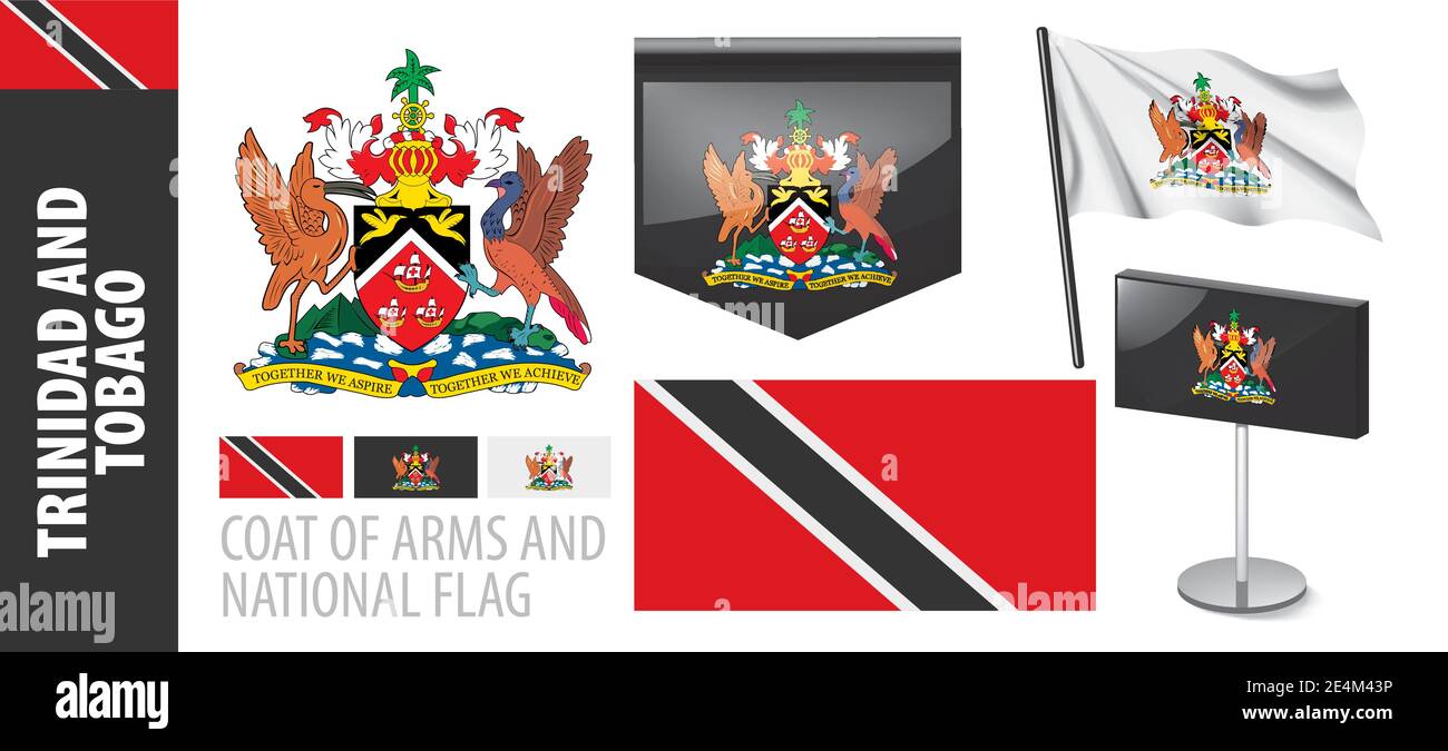 Vector set of the coat of arms and national flag of Trinidad and Tobago