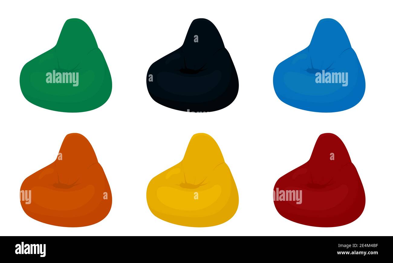 Bean bag chair set isolated on white. Flexible soft seat in different colors. Cartoon vector illustration of comfortable modern furniture Stock Vector Image & Art - Alamy Bean bag chair set isolated on white. Flexible soft seat in different colors. Cartoon vector illustration of comfortable modern furniture Stock Vector Image & Art - Alamy