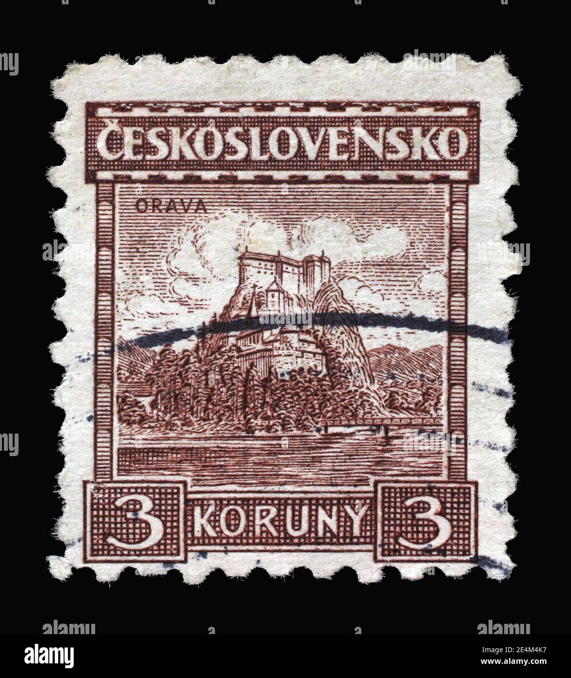 Stamp printed in Czechoslovakia shows Orava Castle - the major landmark in the Orava region, Slovakia, circa 1931 Stock Photo