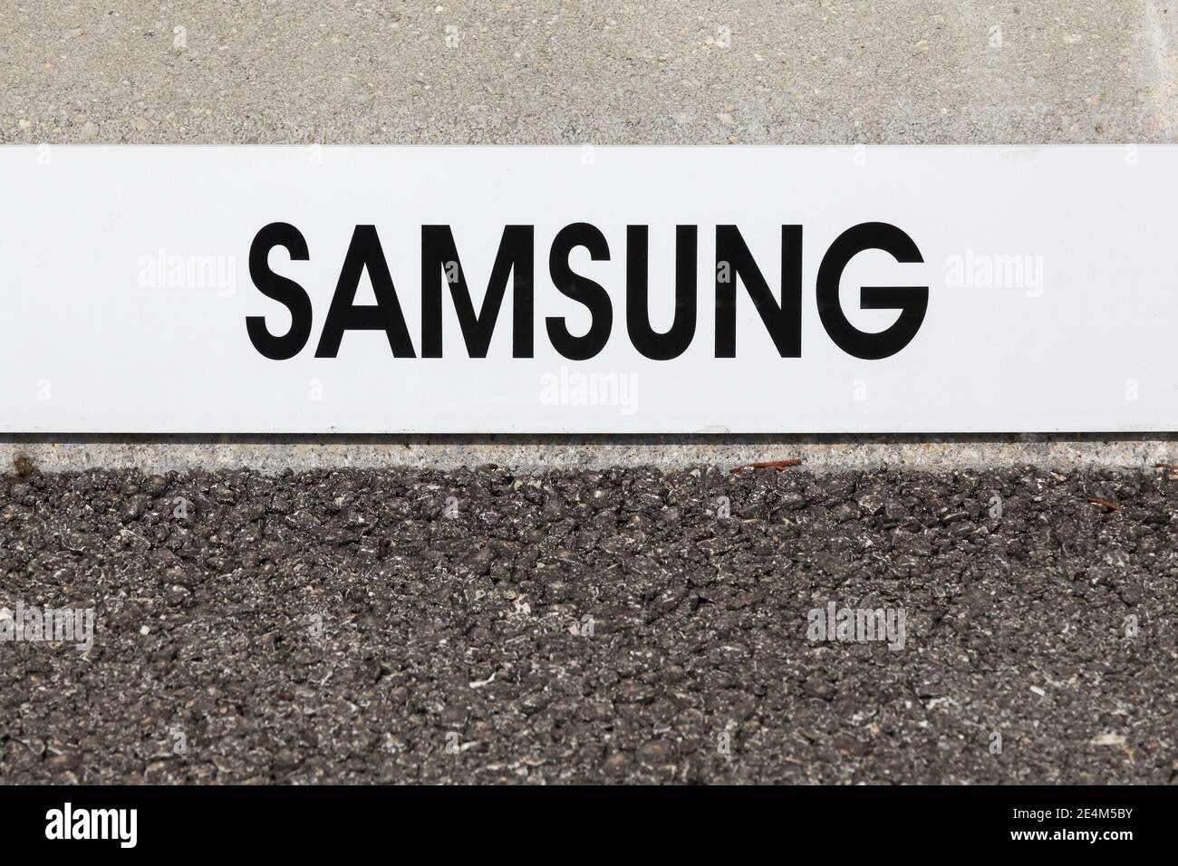 Saint Priest, France - May 16, 2020:  Samsung sign on a signboard. Samsung is a South Korean multinational conglomerate company Stock Photo