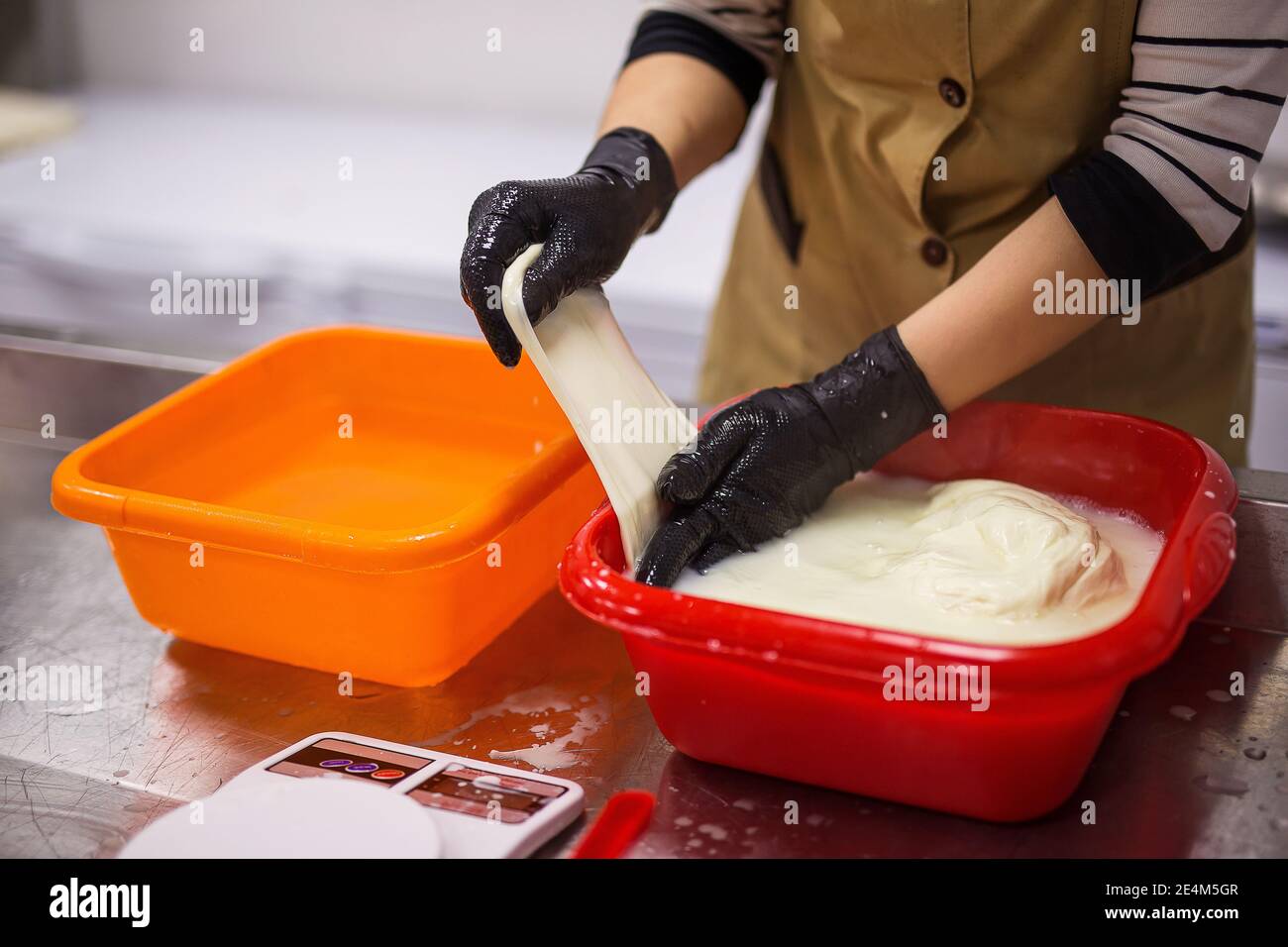 equipment of a private cheese factory and stages of preparation and