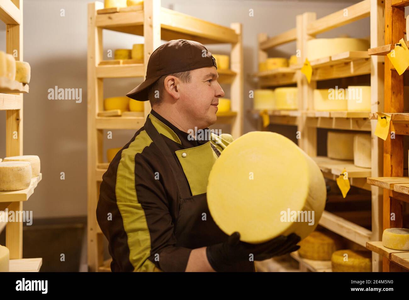 employees of a private cheese factory in the shop during the production