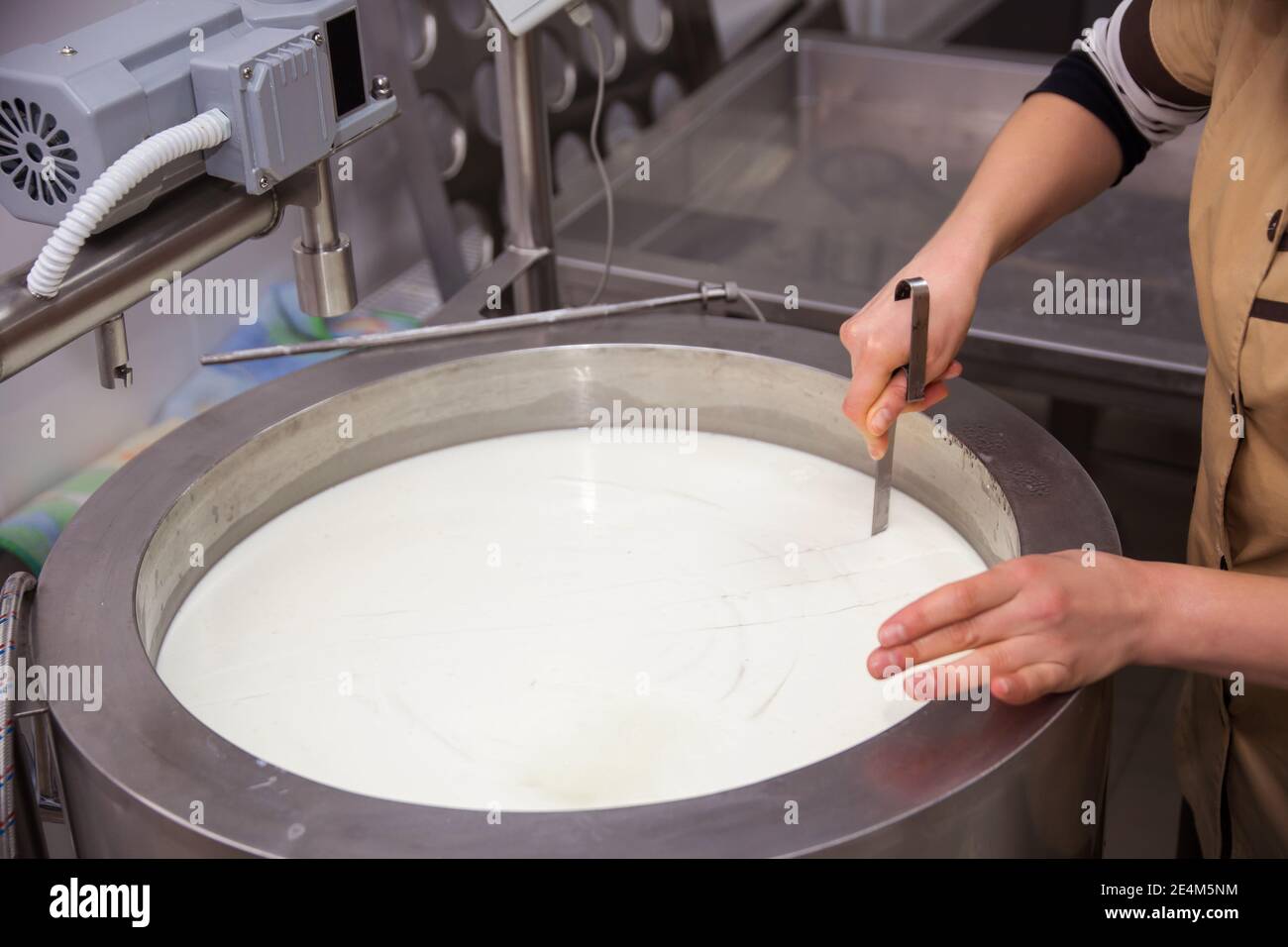 equipment of a private cheese factory and stages of preparation and ...