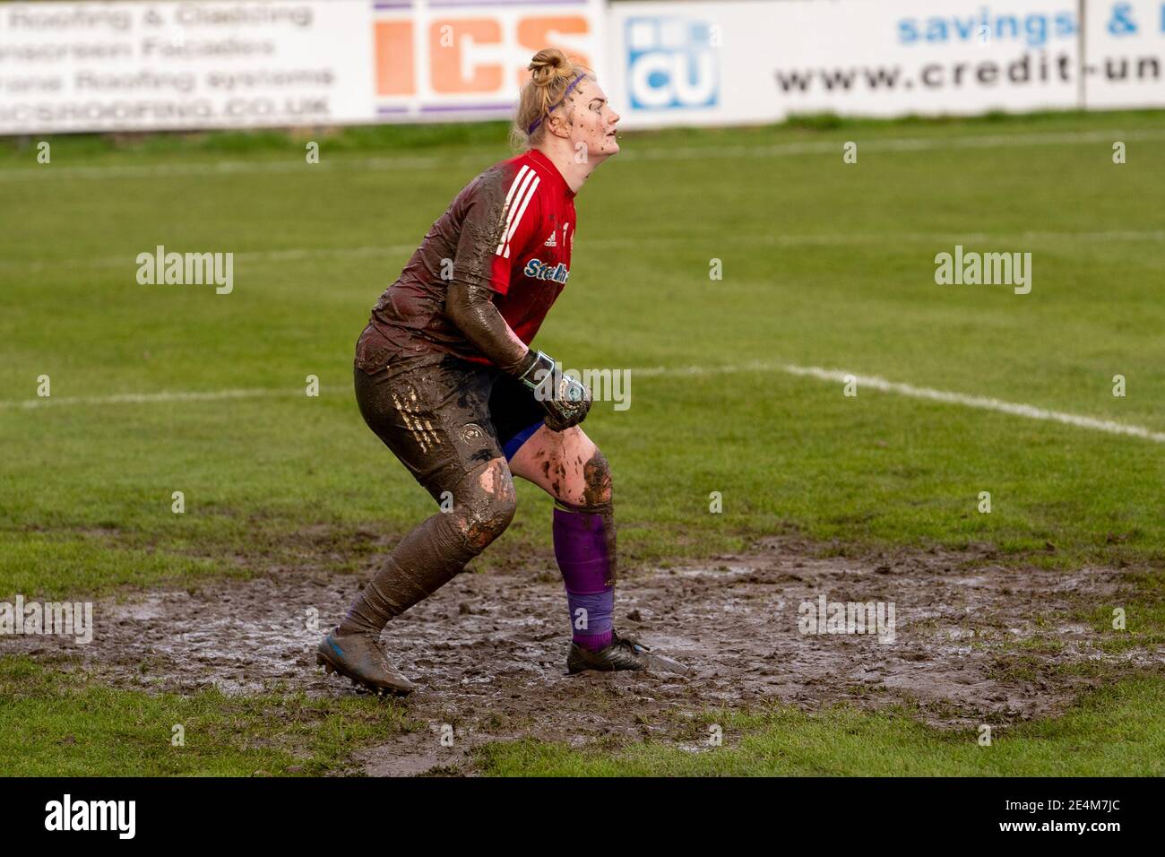 Lewes, UK. 24th Jan, 2021. Muddy work for the keepers ahead of the FA Women's Championship match between Lewes and Sheffield United at The Dripping Pan in Lewes. Credit: SPP Sport Press Photo. /Alamy Live News Stock Photo