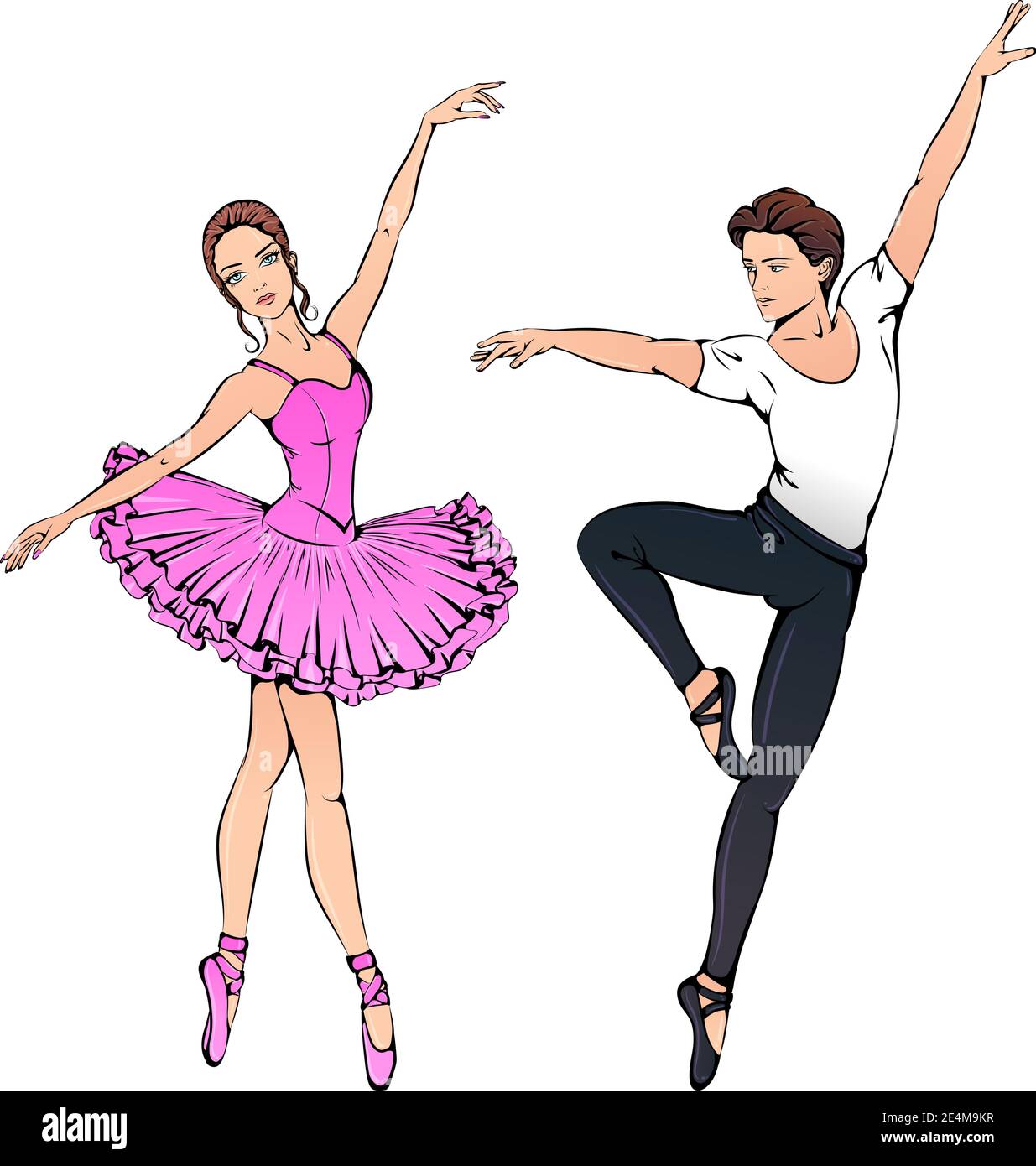 Vector illustration of young couple ballet dancers isolated on white  background. Ballerina on pointe in pink tutu. Dance icon. Classical ballet  art for dance studio, dance shop Stock Vector Image & Art -