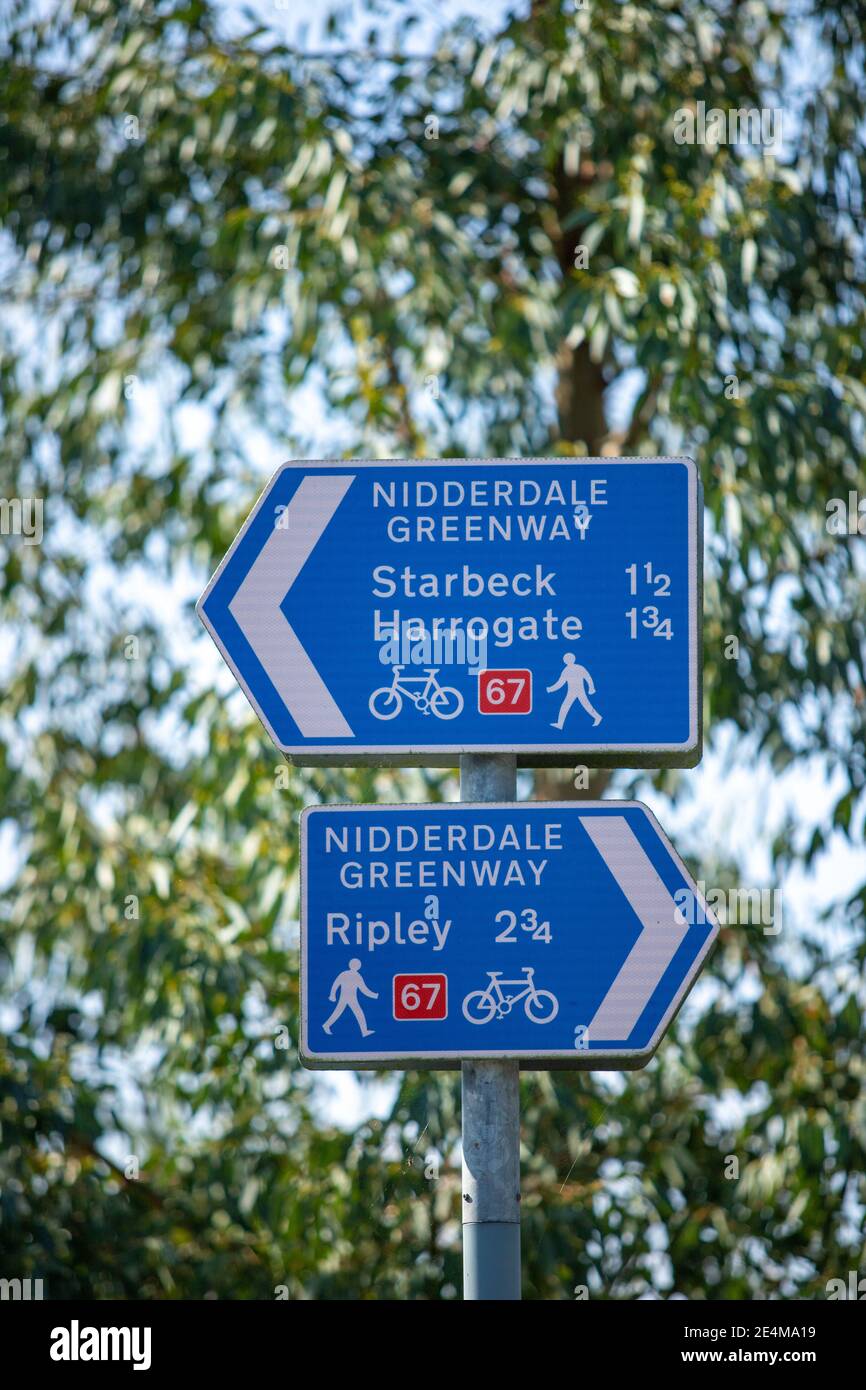 Sustrans Signposts A signpost showing the Nidderdale Greenway section of the Sustrans ...