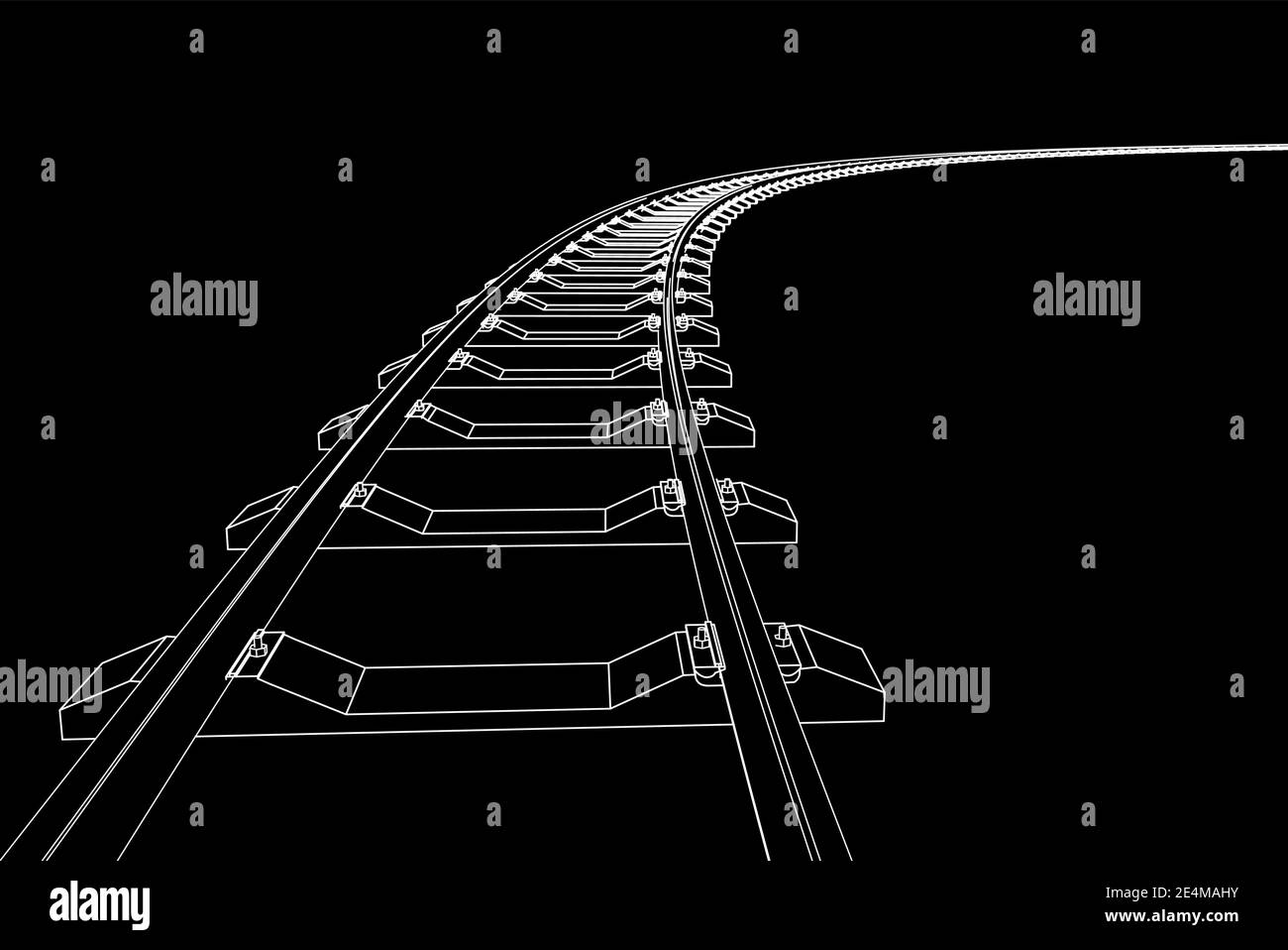 The railway going forward. 3d vector illustration on a black background. Stock Vector