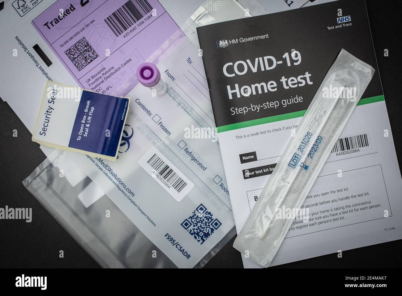 COVID-19 Home Test swab test kit with step by step guide Stock Photo