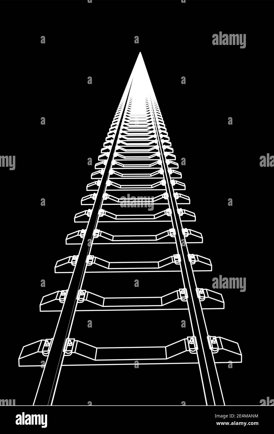 The railway going forward. 3d vector illustration on a black background. Stock Vector