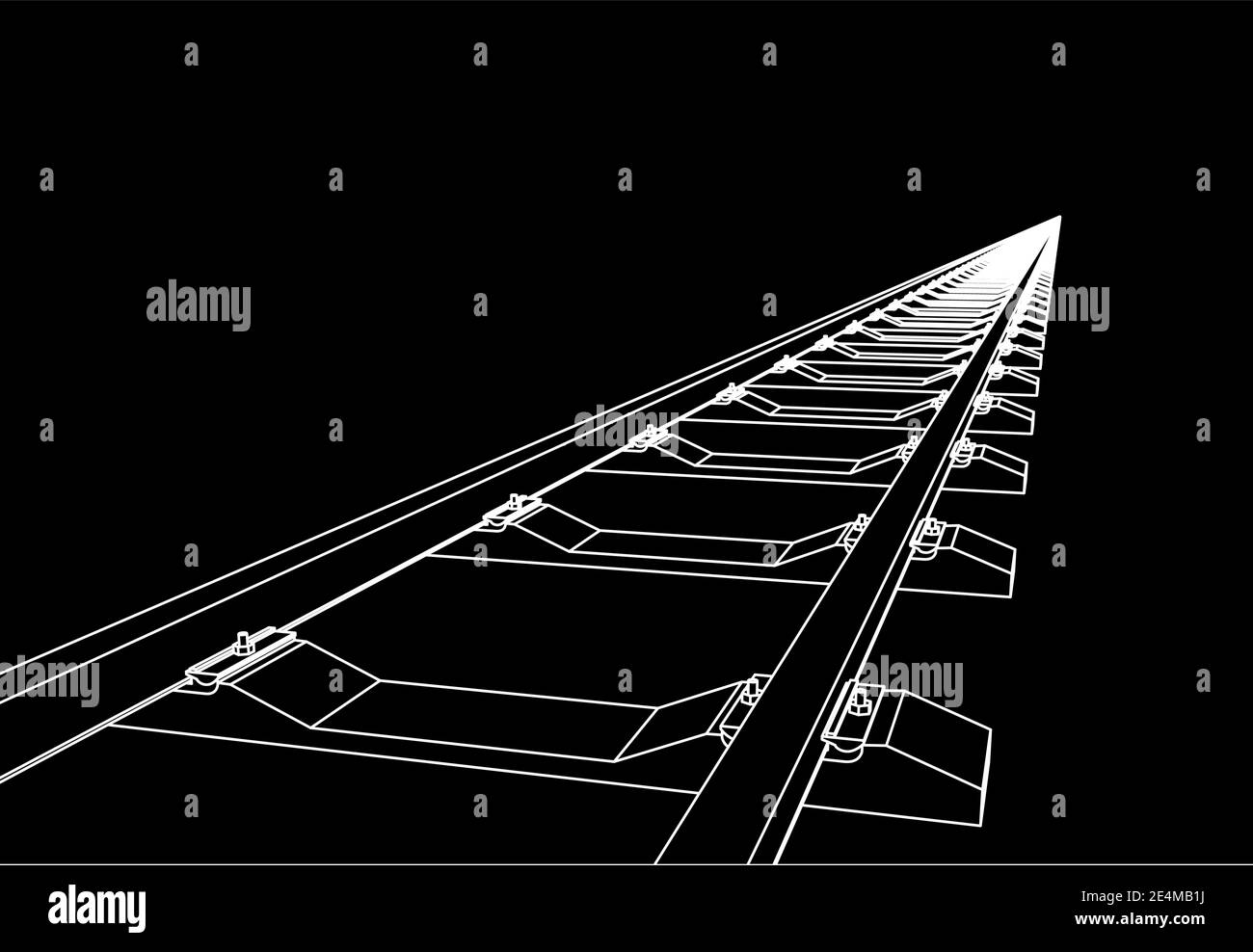 The railway going forward. 3d vector illustration on a black background. Stock Vector
