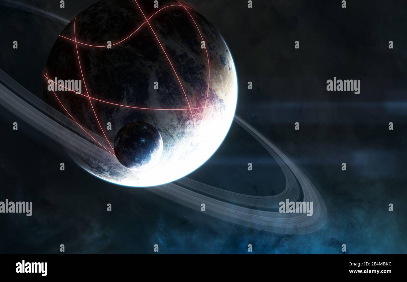 Deep space. with rings. Glowing structures on the