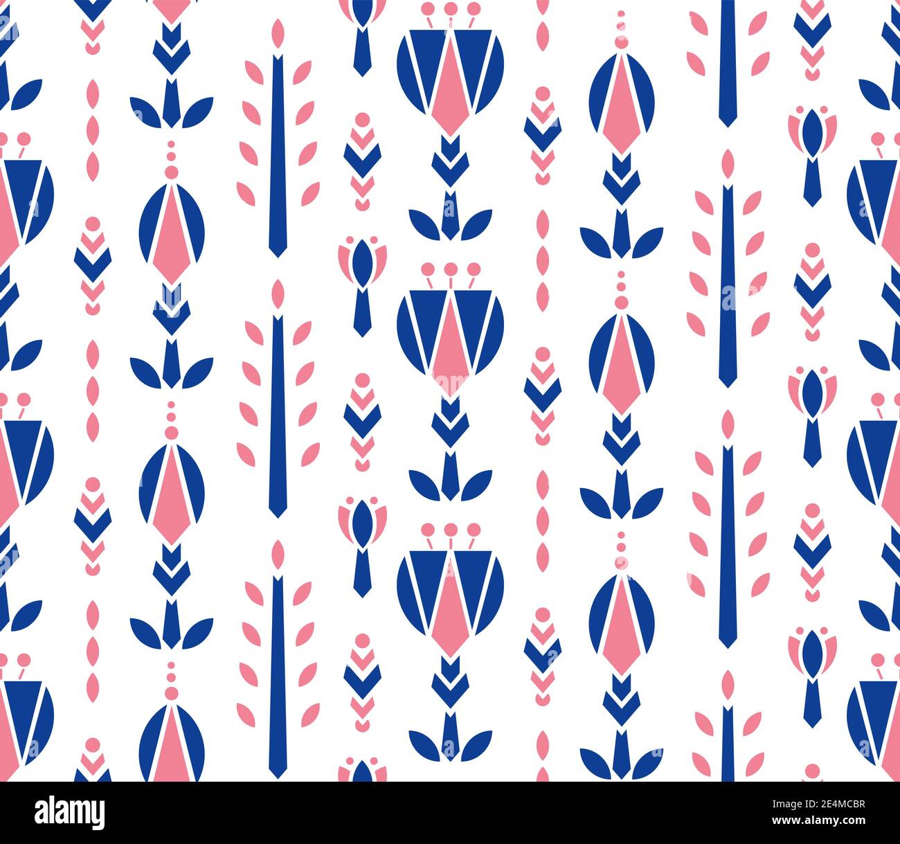 Geometry flower seamless Pattern. Blue pink seamless scandinavian pattern. Vector illustration. Stock Vector