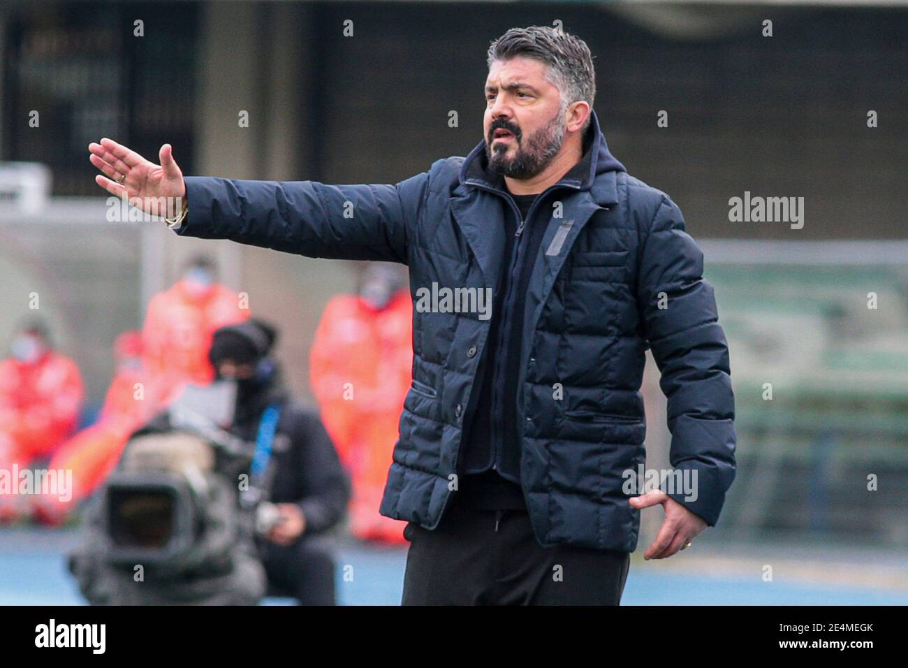 SSC Napoli's Italian coach Gennaro Gattuso  gesticulate during the Serie A  football match Hellas Verona vs SSC Napoli Stock Photo