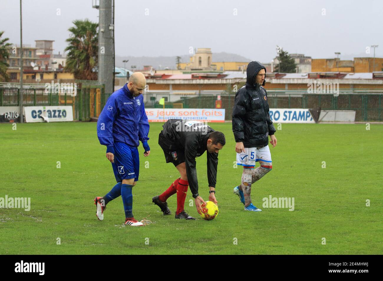 Pagani, Italy. 24th Jan, 2021. Serie C Italian Championship, Girone C Pro League football match between Paganese and Catania, 20th day of the championship. At the third inspection, the referee Andrea Colombo of Como has taken the decision to postpone the match of Pagani to a date to be set, considering impracticable conditions of the playing field, hit by an abundant rain in the last hours. (Photo by Pasquale Senatore/Pacific Press) Credit: Pacific Press Media Production Corp./Alamy Live News Stock Photo