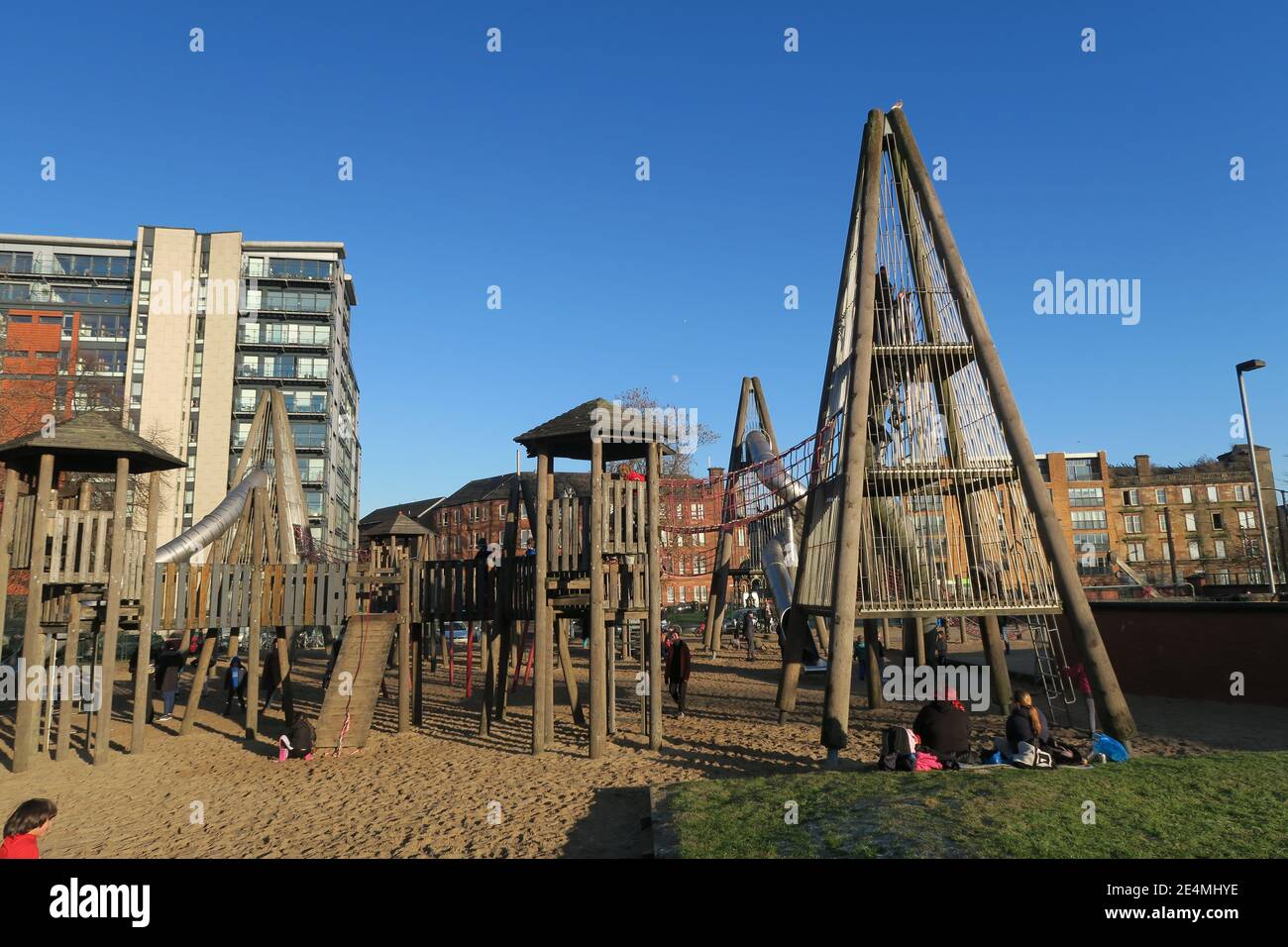 Playground located with Glasgow Green in Glasgow, commonly known as Sandy Park, Glasgow, Scotland Stock Photo