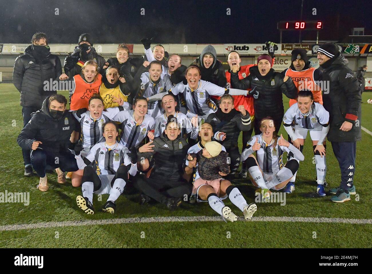 Zulte, Belgium. 23rd Jan, 2021. players of Charleroi celebrating their win  pictured after a female soccer game between SV Zulte - Waregem and Sporting  Charleroi on the eleventh matchday of the 2020 -