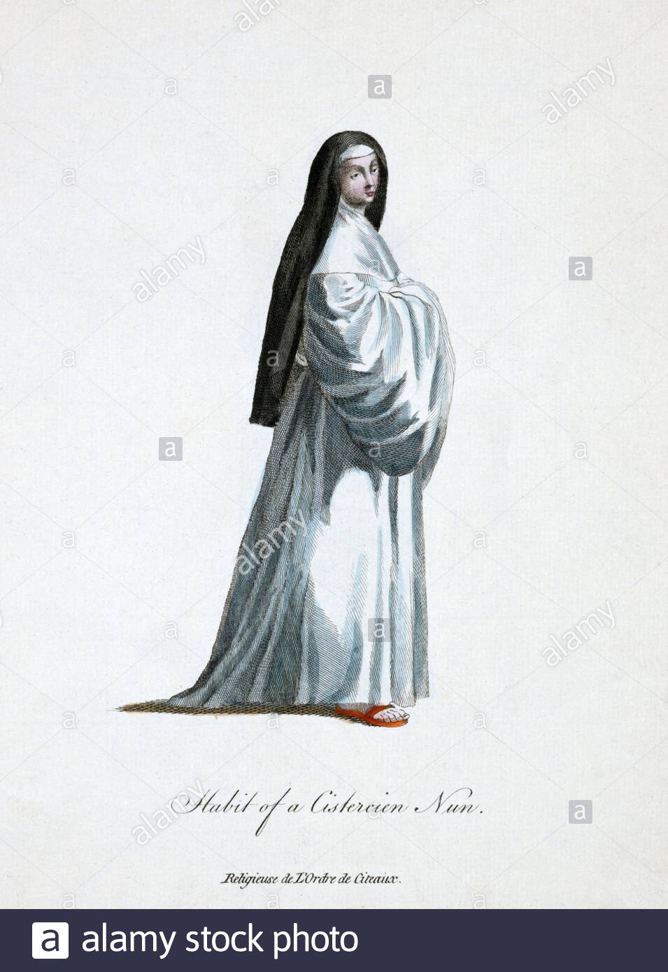 Habit of a Cistercian Nun, vintage illustration from the 1700s Stock Photo