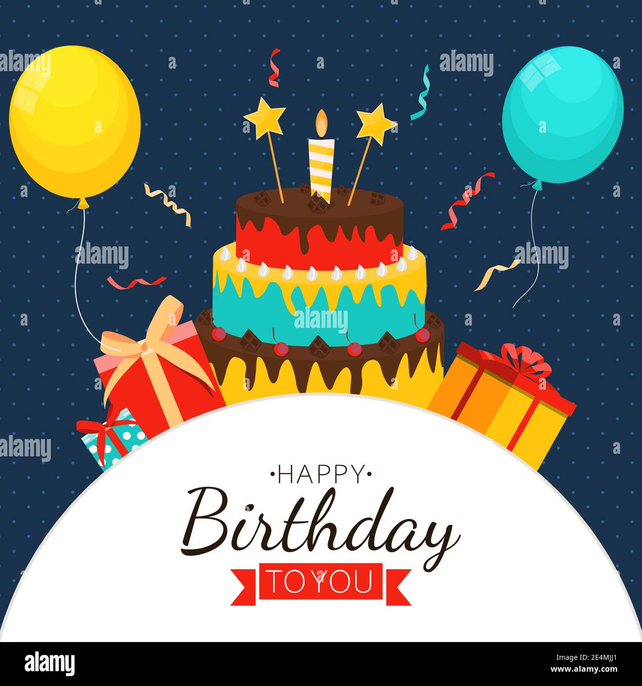 Cute Happy Birthday Background with Gift Box, Cake and Candles. Design  Element for Party Invitation, Congratulation. Vector Illustration EPS10  Stock Vector Image & Art - Alamy