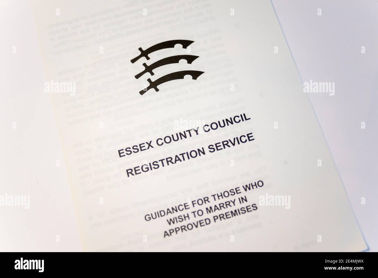 Essex County Council registration service booklet. Guidance for those who wish to marry in approved premises Stock Photo