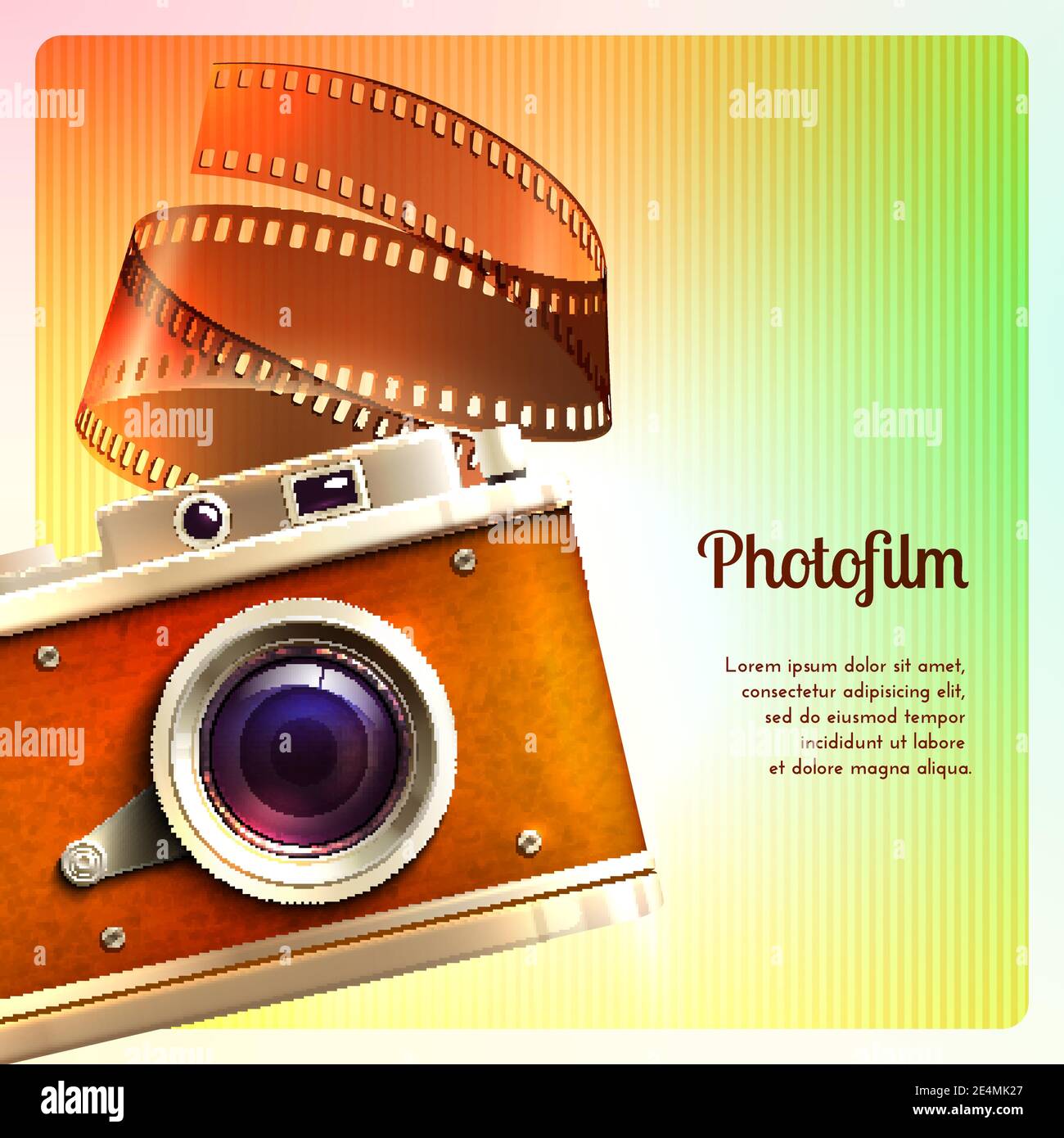 Retro camera vintage photographing technology background with  photofilm vector illustration Stock Vector