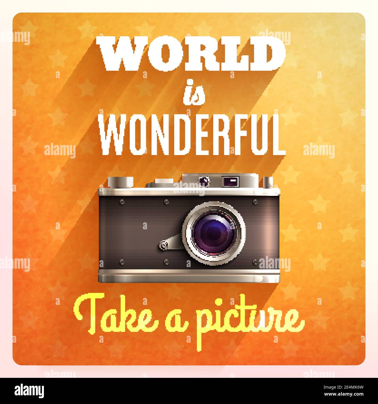 Retro photo camera poster with world is wonderful text vector illustration Stock Vector