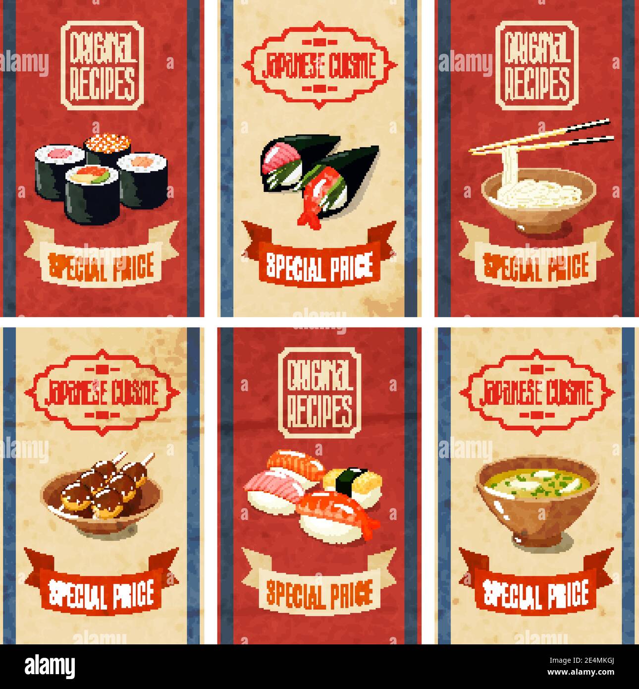 Asian food original recipes japanese cuisine special price banners set isolated vector