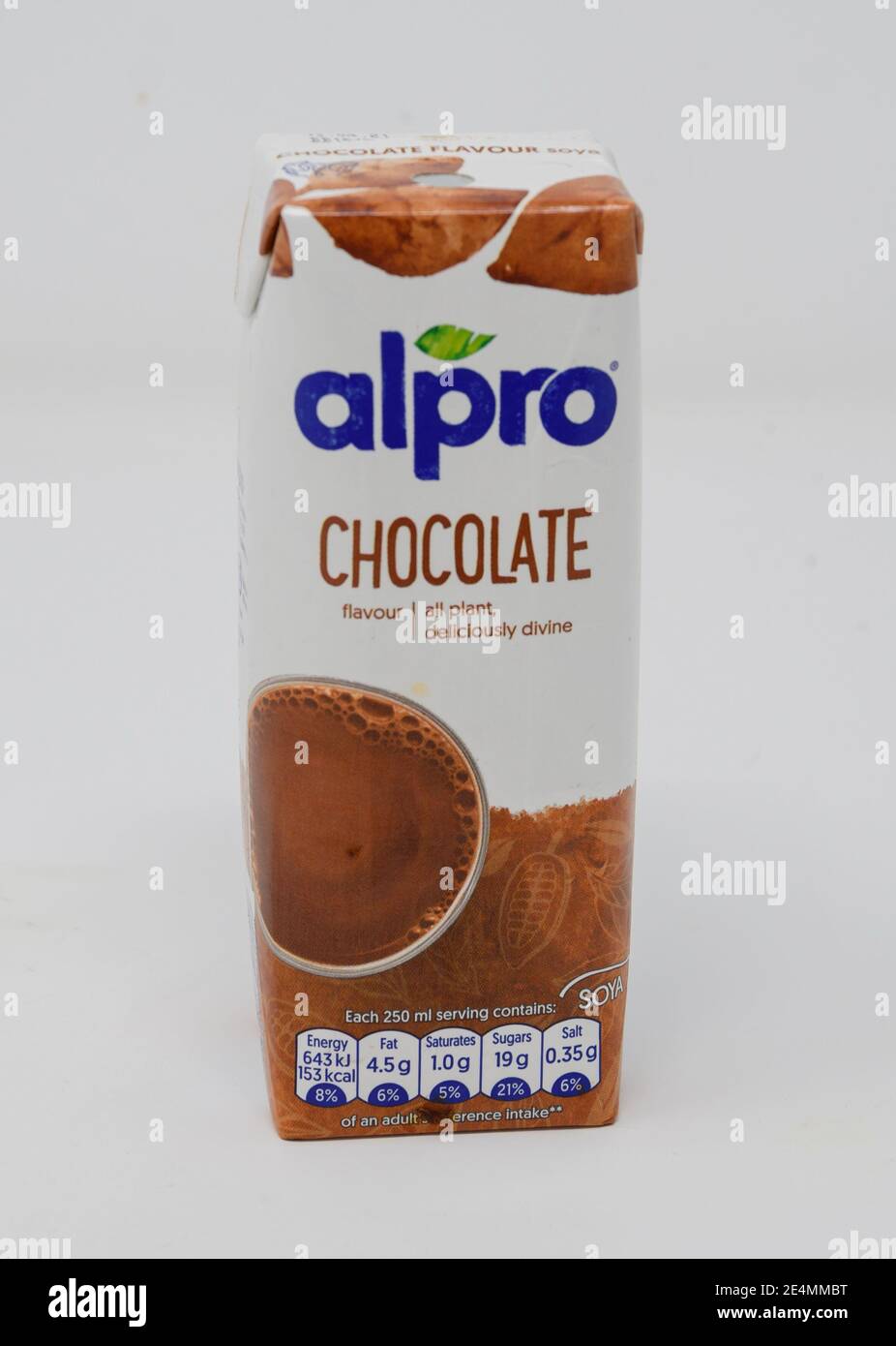 Reading, United Kingdom December 20 2020 A carton of Alpro chocolate
