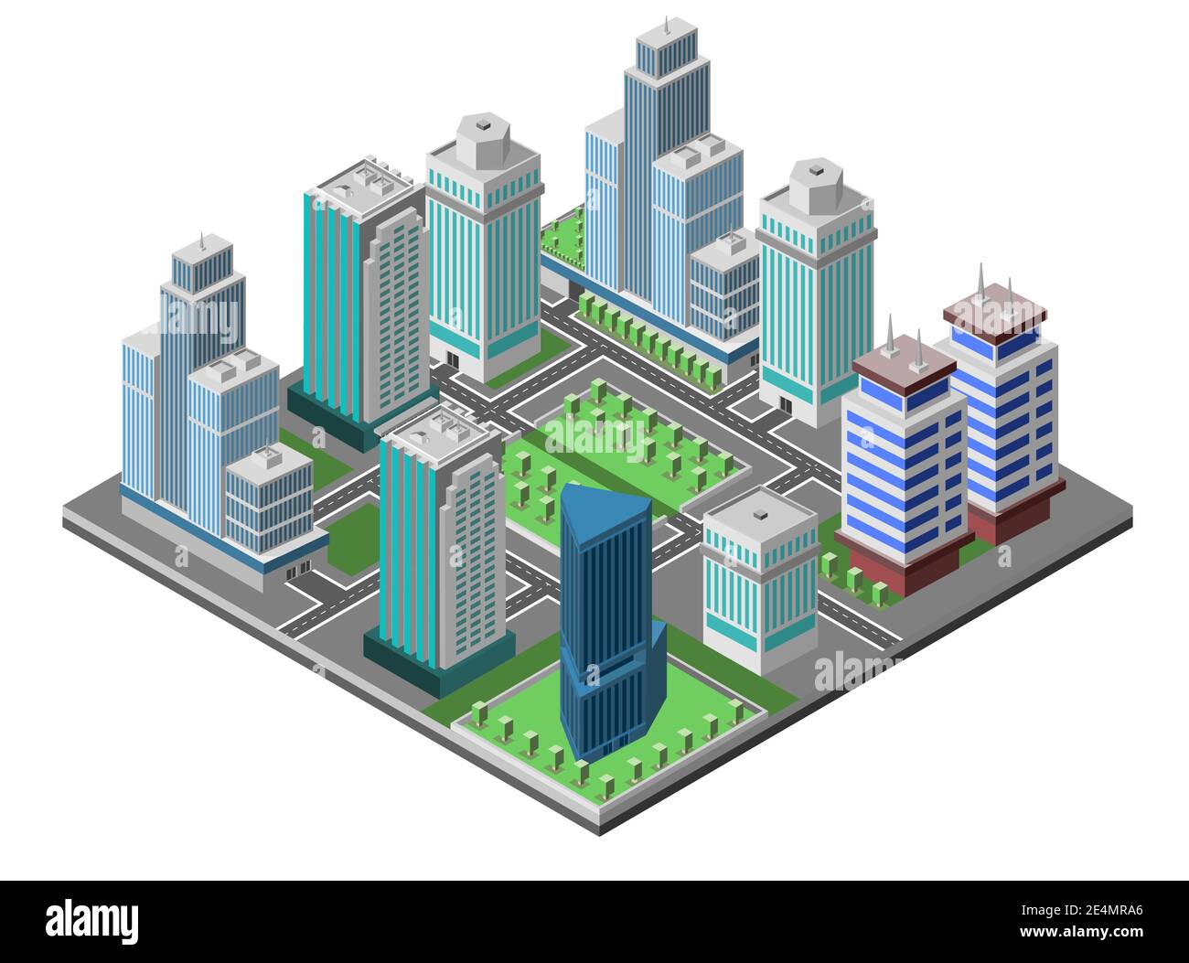 Modern city concept with isometric skyscraper offices 3d buildings decorative icons set vector illustration Stock Vector