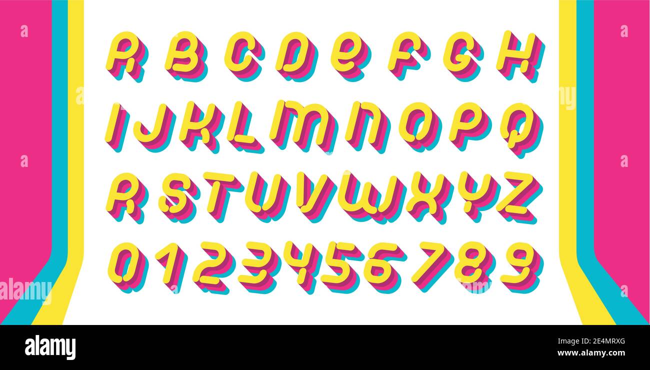 Retro font. Letters of 90s aesthetics. Vector alphabet in layered ...