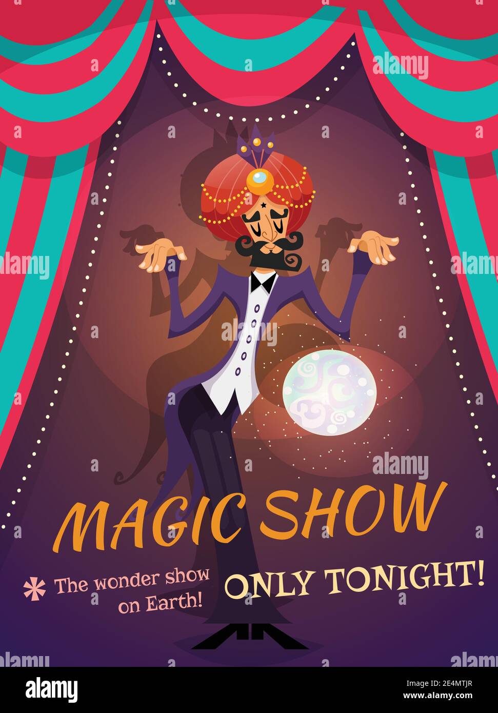 Circus poster with magician sphere and magic show text vector illustration Stock Vector