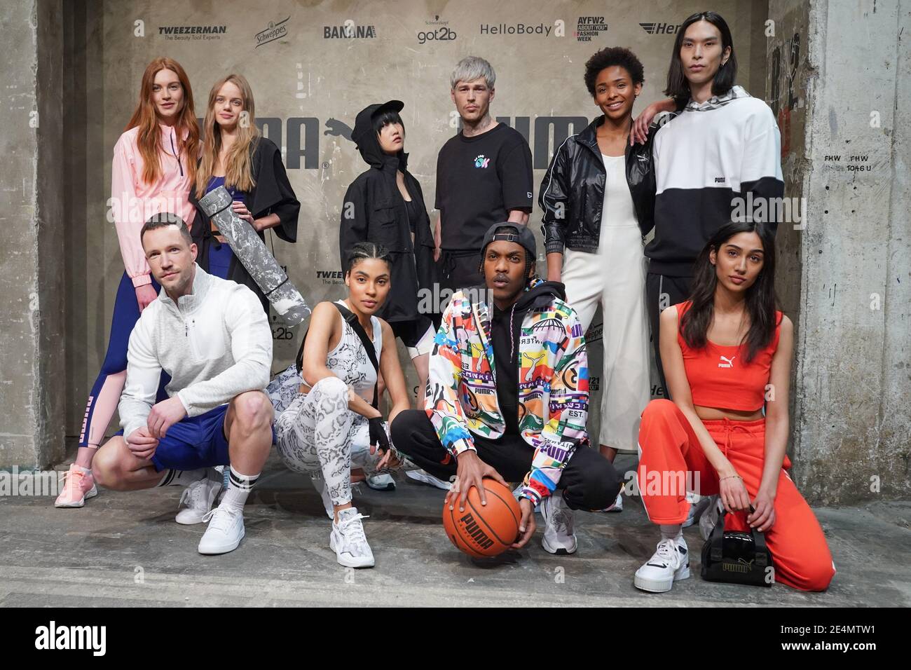 Berlin, Germany. 23rd Jan, 2021. Models show creations by Puma for the  autumn/winter season 2021/2022 during the About You Fashion Week at  Kraftwerk in Köpenicker Straße. This time the Berlin Fashion Week