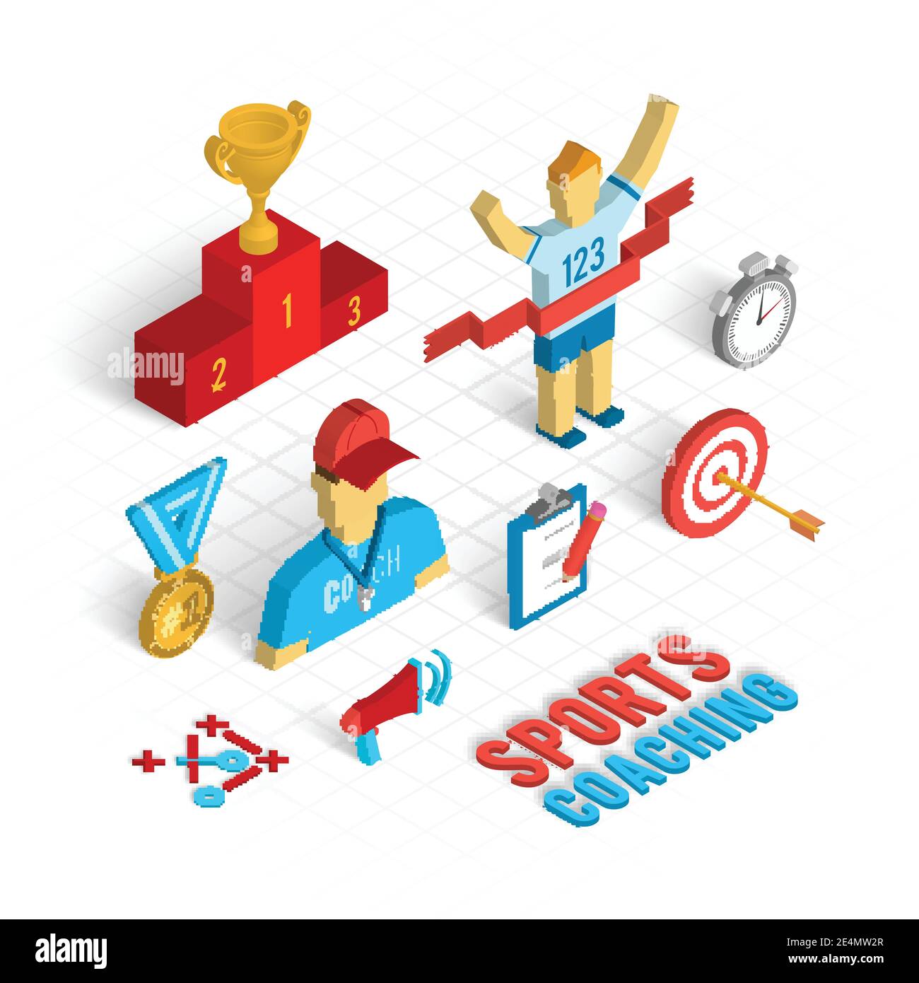 Sport coaching concept with isometric decorative icons set isolated