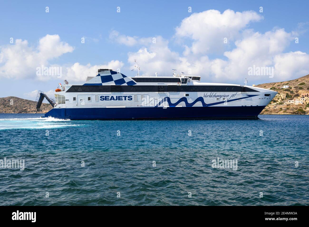 Ios, Greece - September 19, 2020 - WorldChampion Jet Seajets, one of the  fastest high-speed ferries arrives at the port of Ios Island, Greece Stock  Photo - Alamy