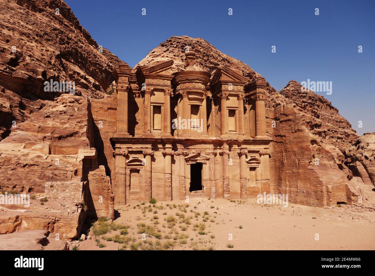 Stunning shot of the huge carved facade in the Nabataean city Stock Photo