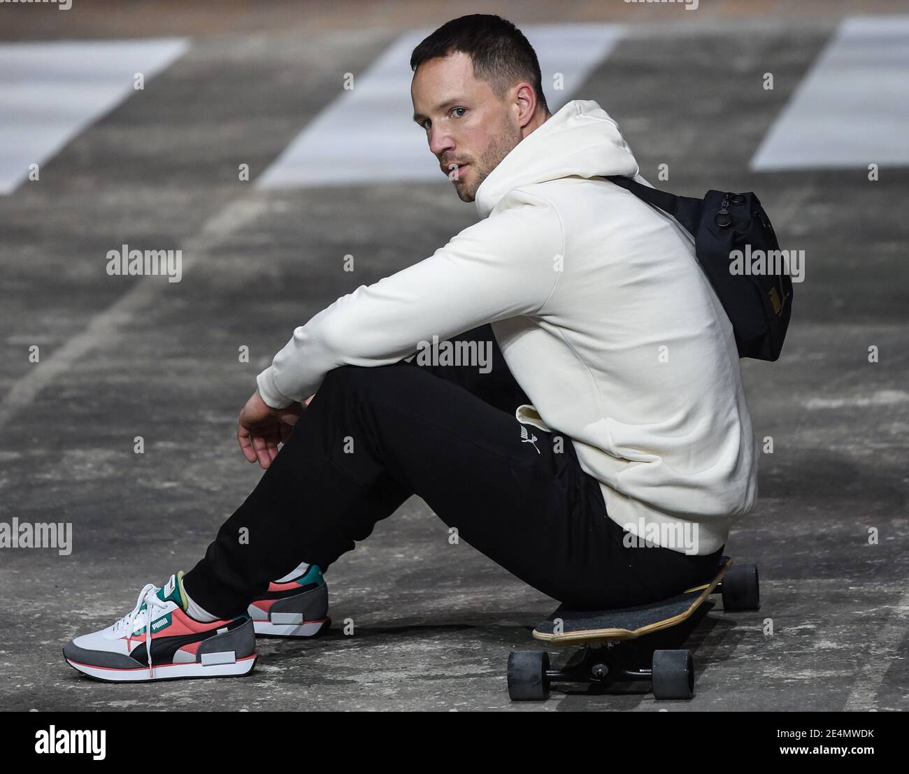 Berlin, Germany. 23rd Jan, 2021. Influencer Daniel Fuchs shows creations by  Puma at the About You Fashion Week at Kraftwerk Berlin. The Berlin Fashion  Week for the autumn/winter season 2021/2022 takes place