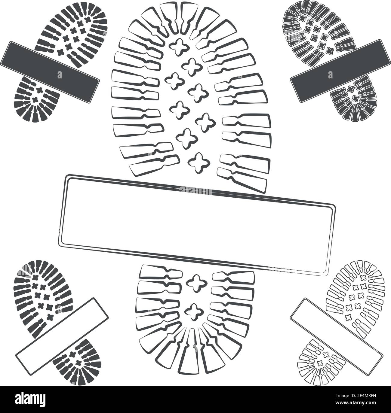 Set of logos with footprints of shoes. Isolated vector objects on white. Stock Vector