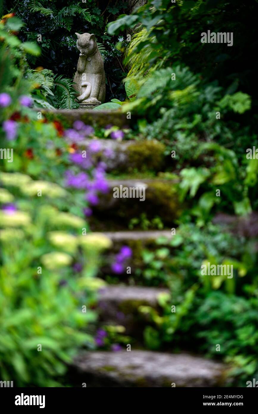 Cat figure,cat statue,cat ornament,garden feature,shade,shaded,shady