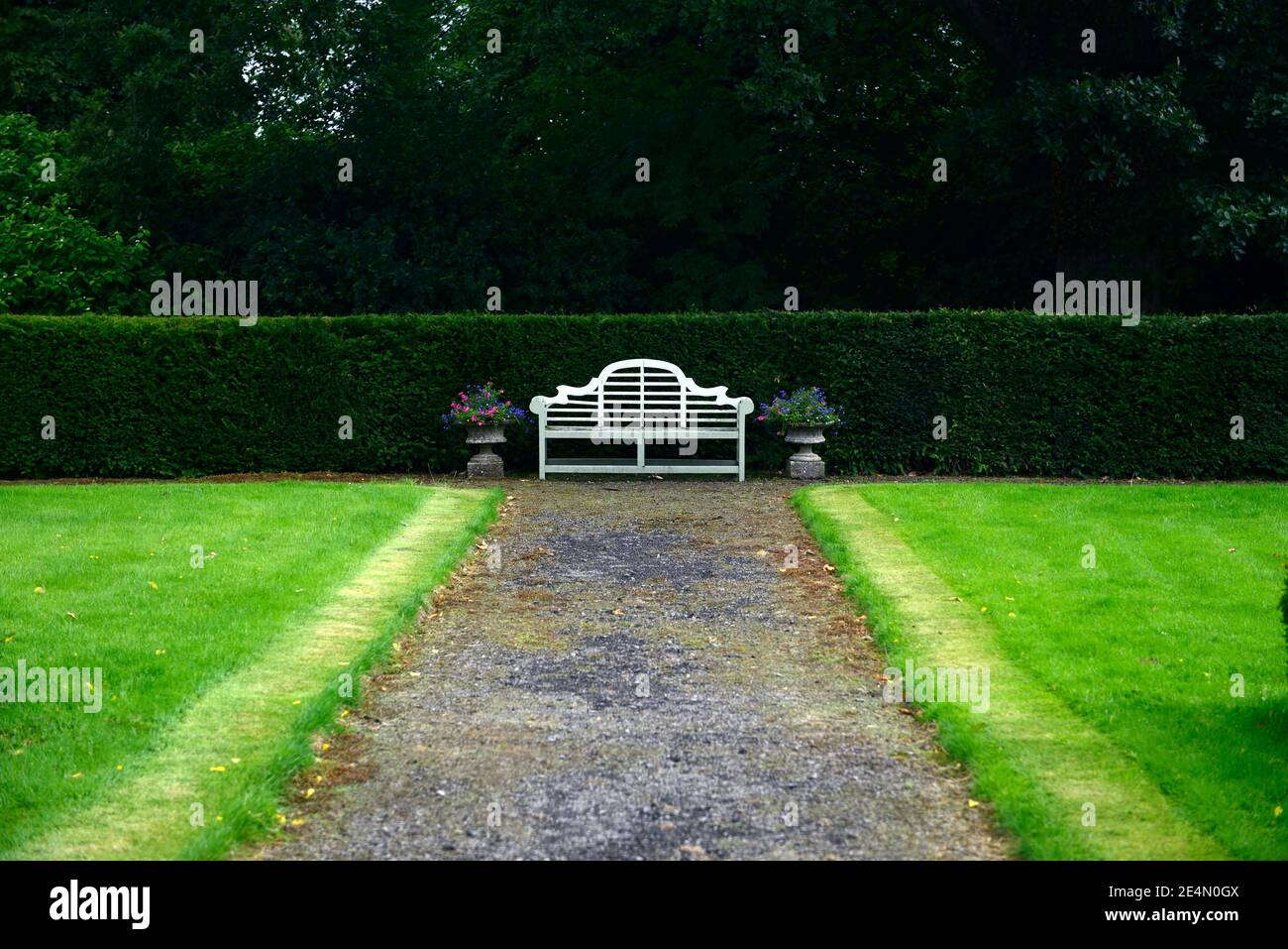 white wooden seat lutyens bench white seat seating garden feature formal garden gardens lough crew estate and gardens lough crew RM Floral Stock Photo Alamy