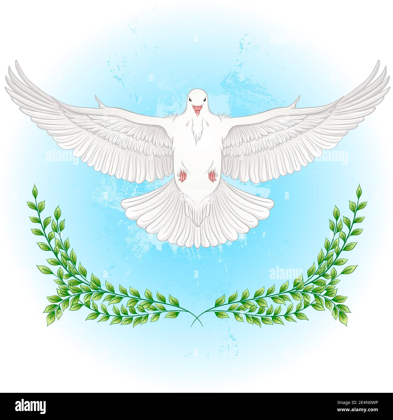 White dove flying with spread wings. Pigeon vector illustration. Religion, wedding, peace, pacifism, concept in cartoon design. Symbol of love and messengers Stock Vector