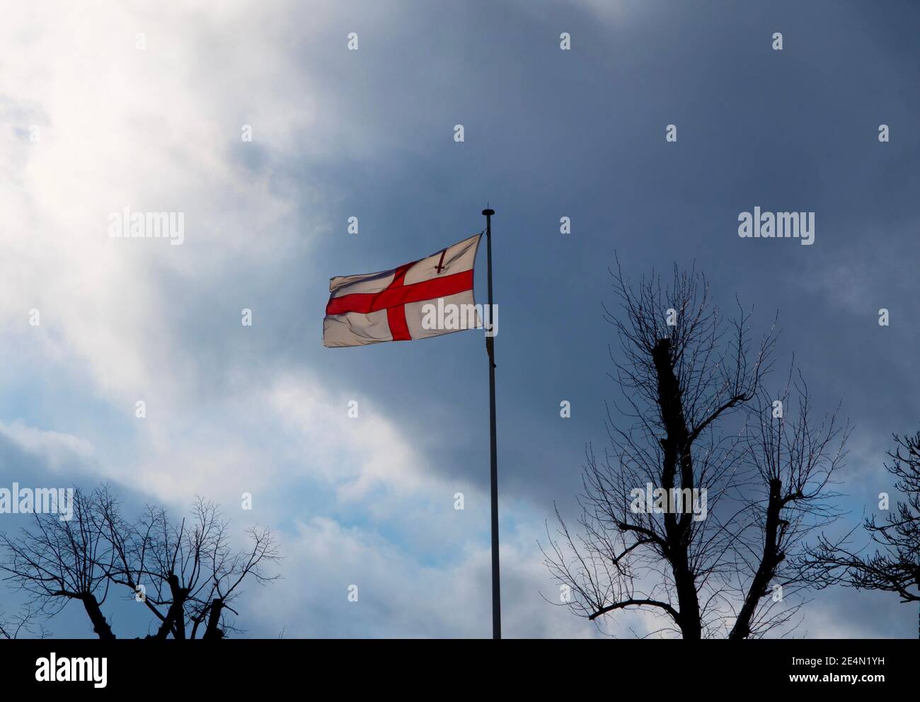 Flag of the City of London flying on the flagstaff at Whitestone Pond