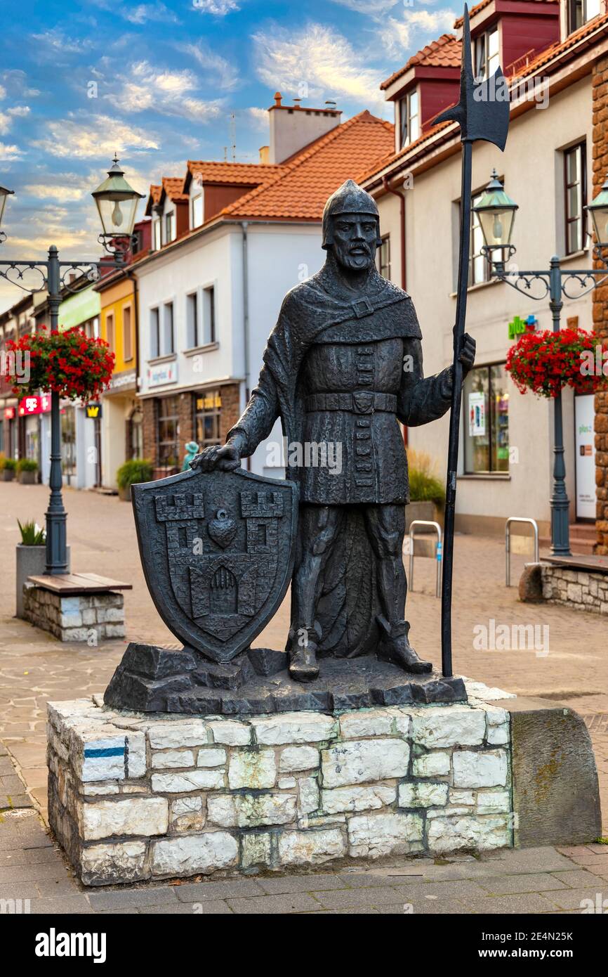 Olkusz, Poland - August 24, 2020: Knight monument at Krakowska street in historic old town of Olkusz in Lesser Poland Stock Photo
