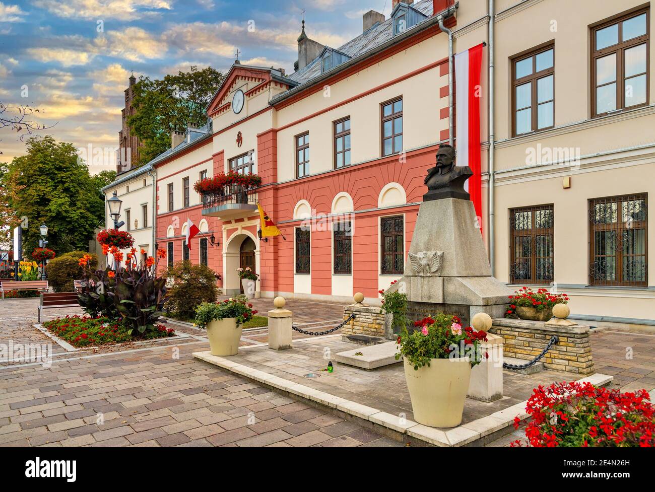 Olkusz, Poland - August 24, 2020: Historic Town Hall at Olkusz market square with in Beskidy mountain region of Lesser Poland Stock Photo